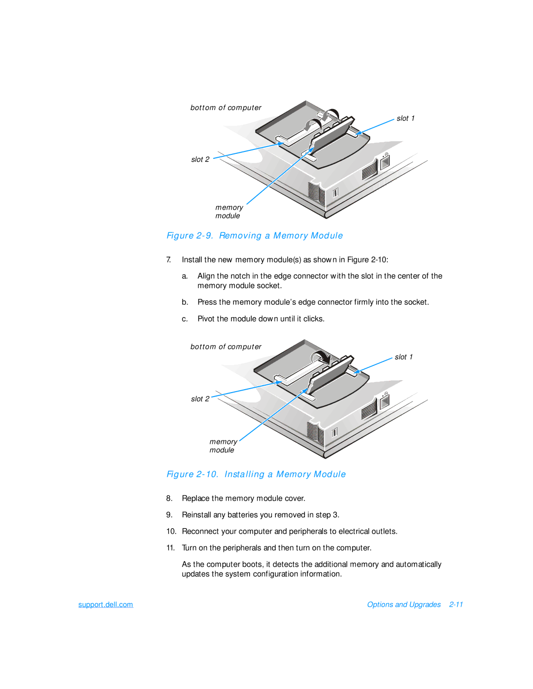 Dell 7500 manual Removing a Memory Module 