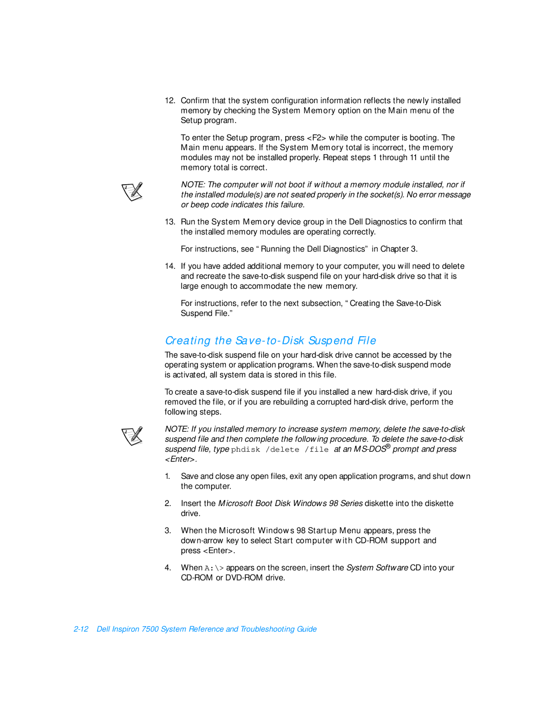 Dell 7500 manual Creating the Save-to-Disk Suspend File 