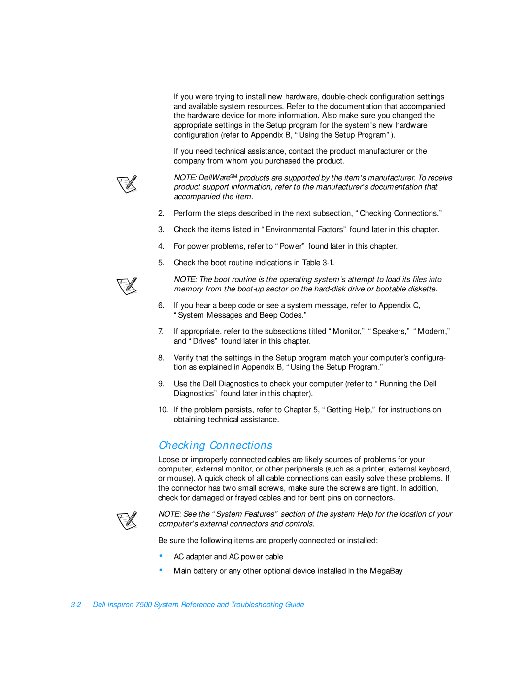 Dell 7500 manual Checking Connections 
