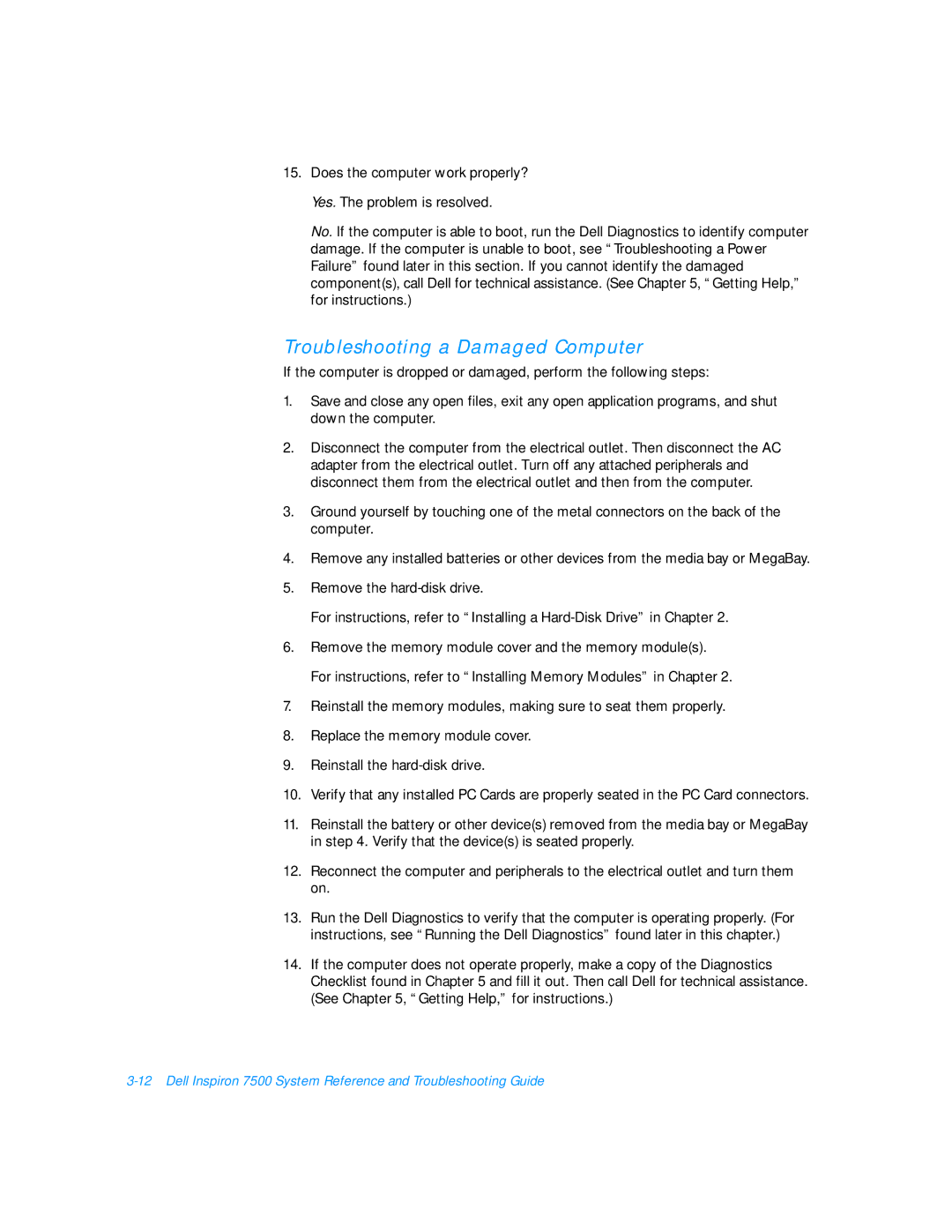 Dell 7500 manual Troubleshooting a Damaged Computer 