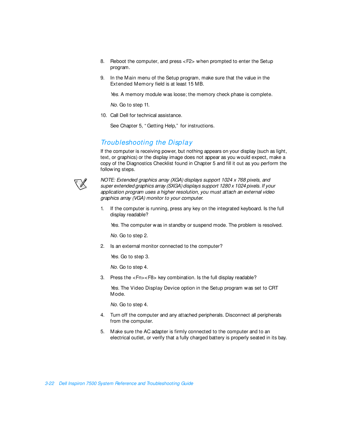 Dell 7500 manual Troubleshooting the Display 