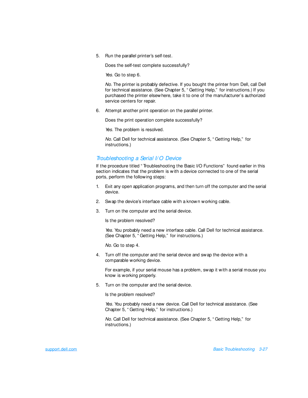 Dell 7500 manual Troubleshooting a Serial I/O Device 