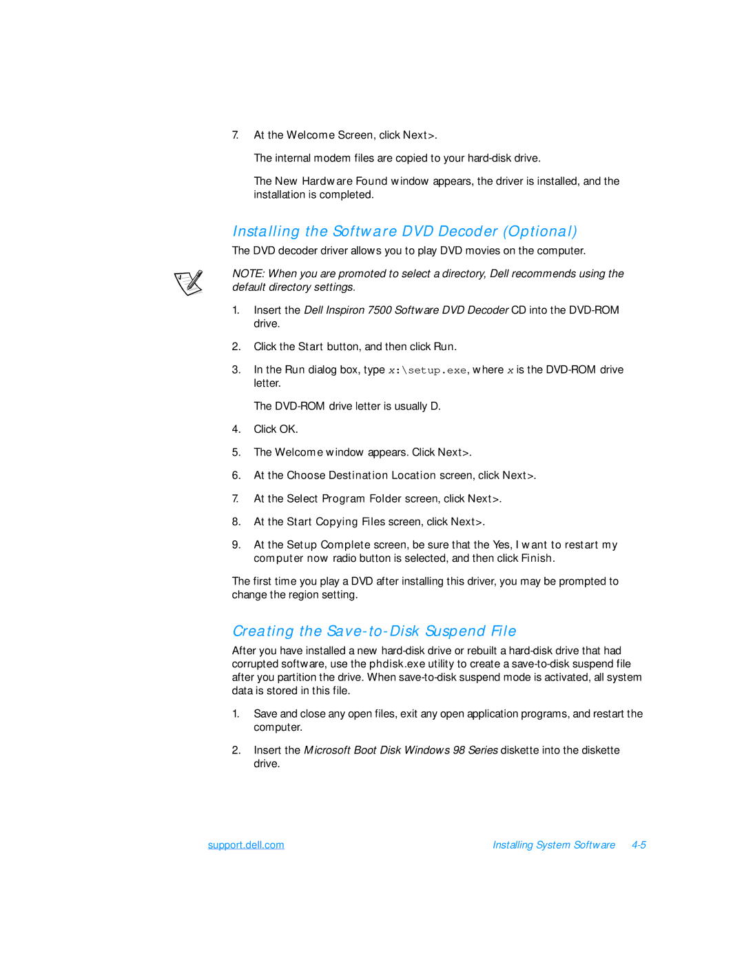 Dell 7500 manual Installing the Software DVD Decoder Optional, At the Welcome Screen, click Next 