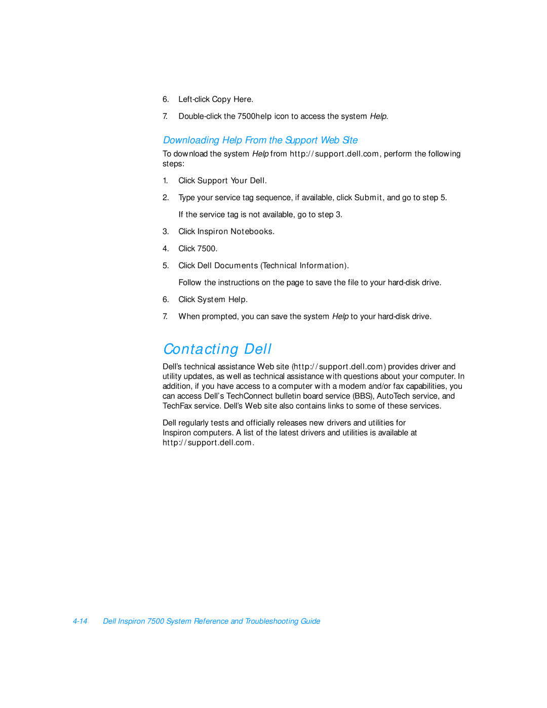 Dell 7500 manual Contacting Dell, Http//support.dell.com 
