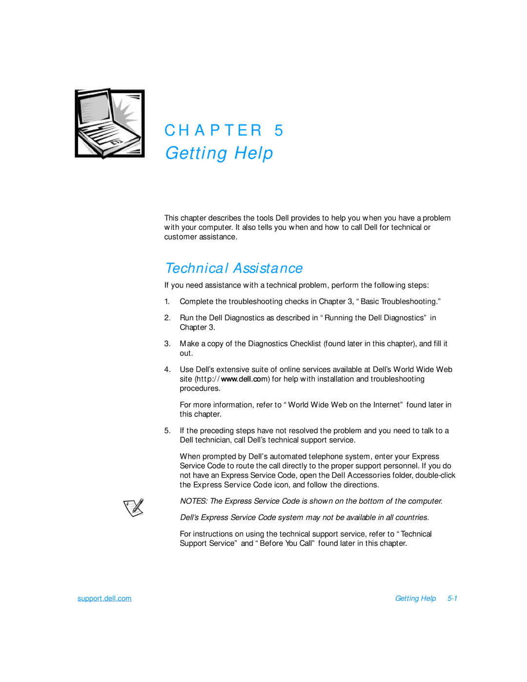 Dell 7500 manual Getting Help, Technical Assistance 