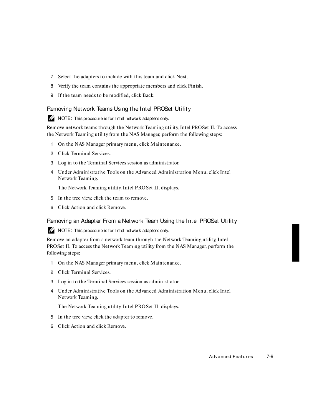 Dell 750N. 755N manual Removing Network Teams Using the Intel PROSet Utility 