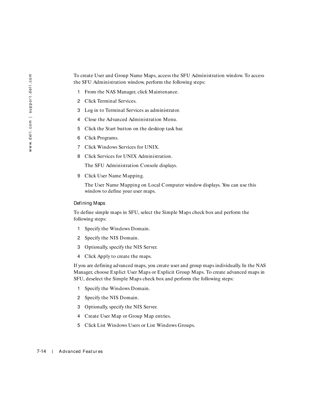 Dell 750N. 755N manual Close the Advanced Administration Menu, Defining Maps, Specify the Windows Domain 