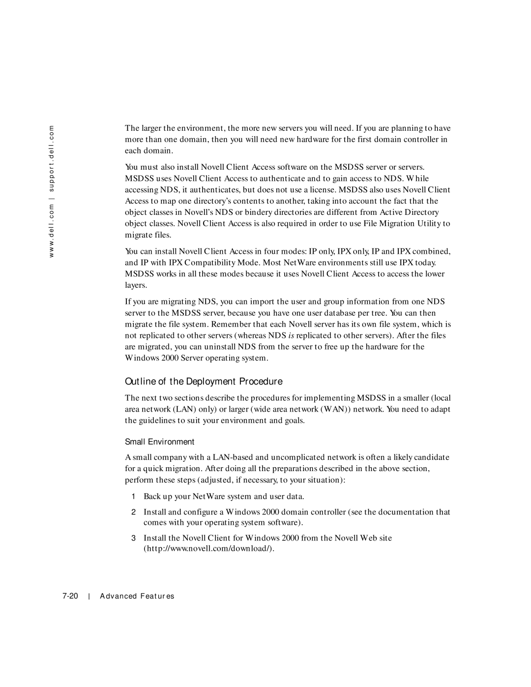 Dell 750N. 755N manual Outline of the Deployment Procedure, Small Environment 