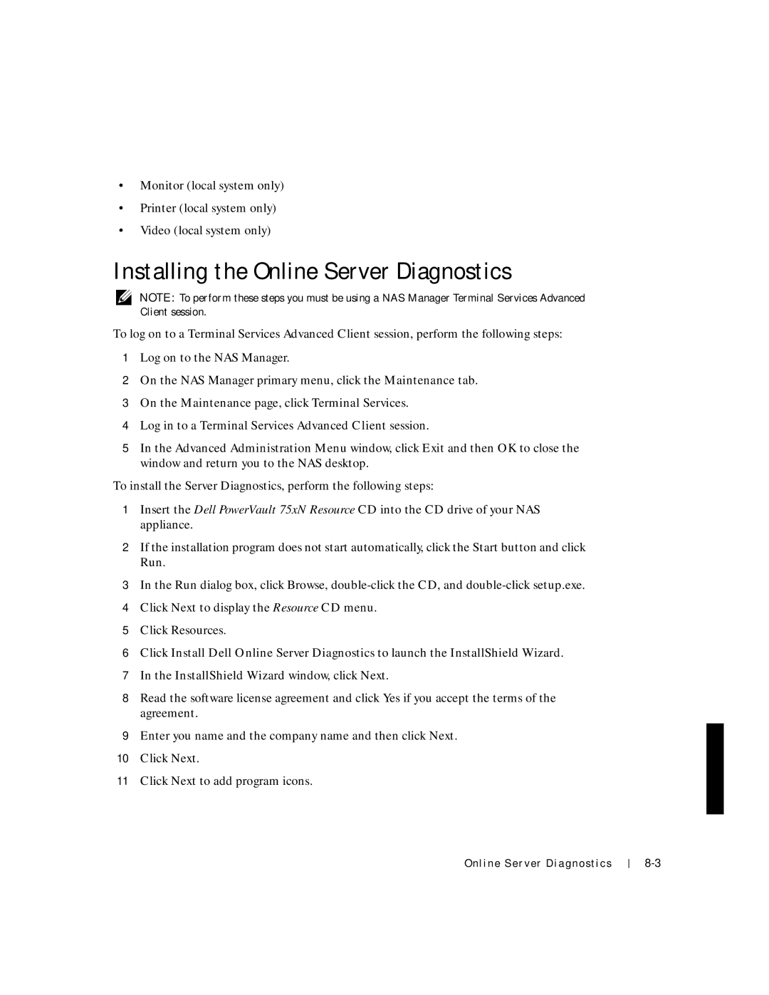 Dell 750N. 755N manual Installing the Online Server Diagnostics 