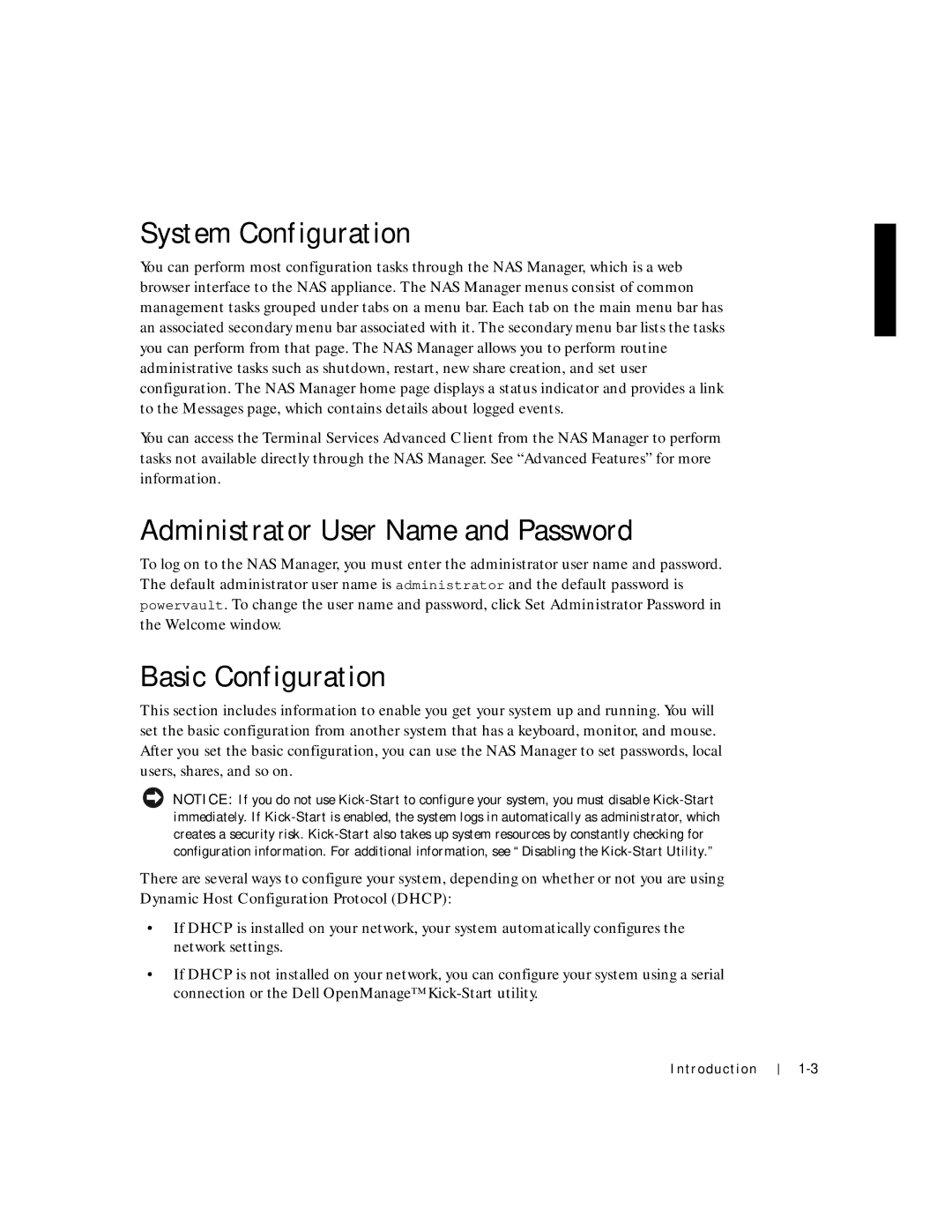 Dell 750N. 755N manual System Configuration, Administrator User Name and Password, Basic Configuration 