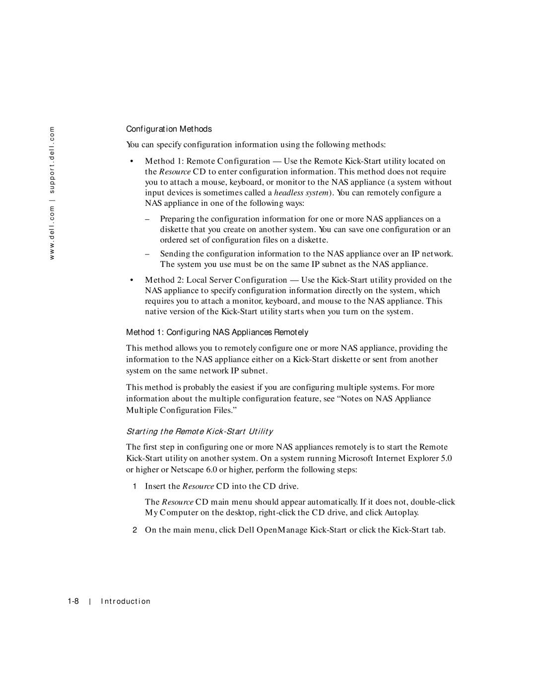 Dell 750N. 755N manual Configuration Methods, Method 1 Configuring NAS Appliances Remotely 