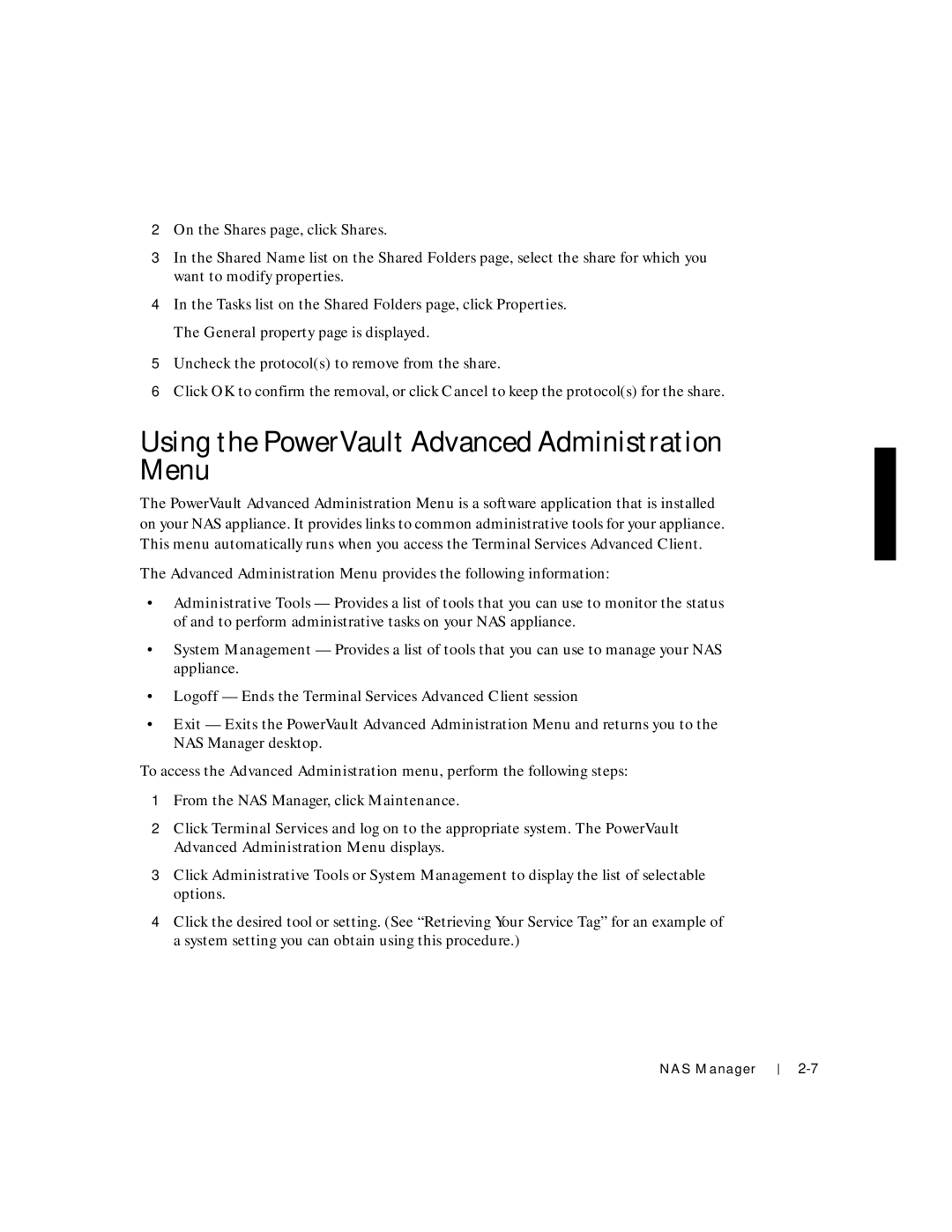 Dell 750N. 755N manual Using the PowerVault Advanced Administration Menu 