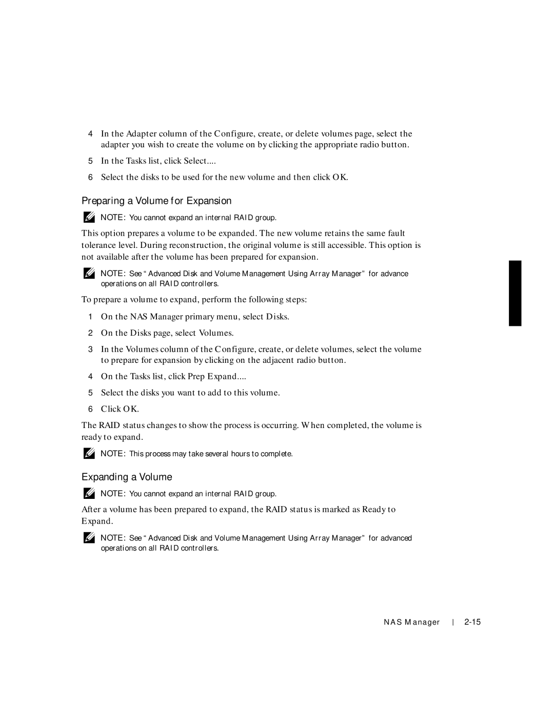 Dell 750N. 755N manual Preparing a Volume for Expansion, Expanding a Volume 