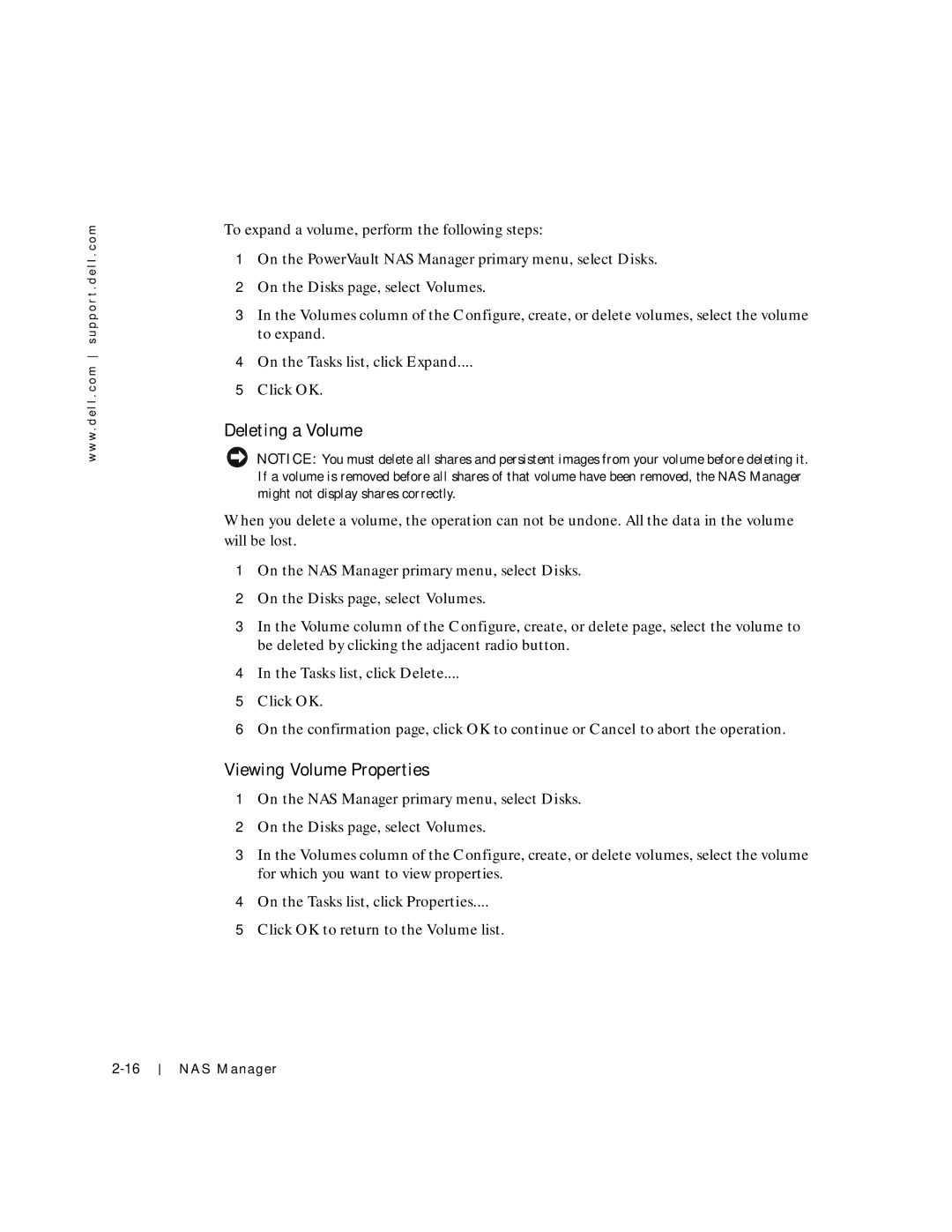 Dell 750N. 755N manual Deleting a Volume, Viewing Volume Properties 