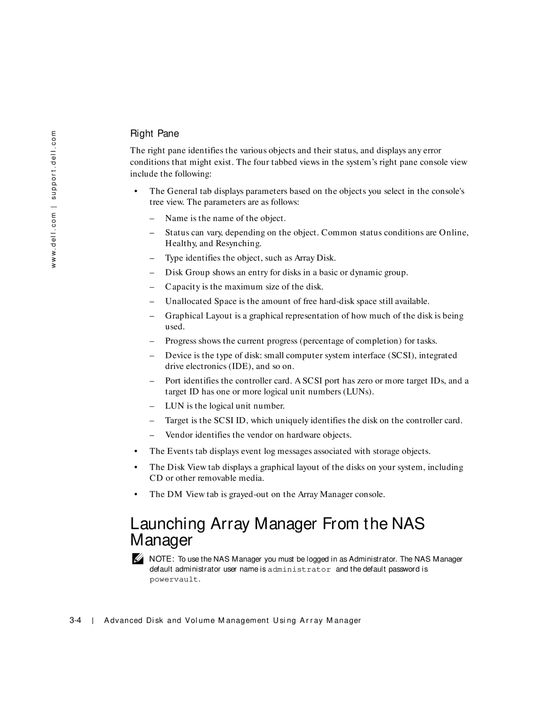 Dell 750N. 755N manual Launching Array Manager From the NAS Manager, Right Pane 