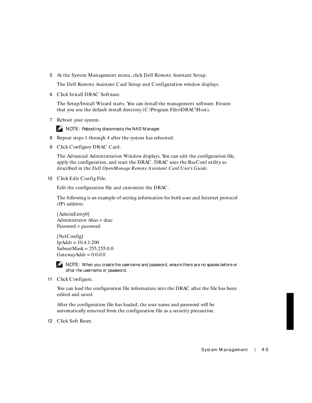 Dell 750N. 755N manual Click Configure Drac Card, Click Edit Config File, Click Soft Reset 