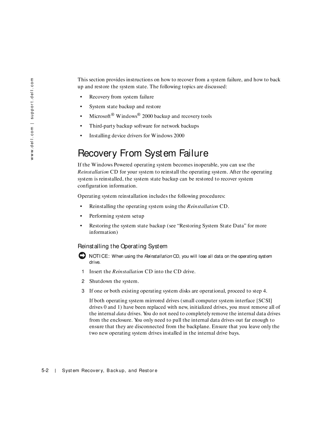 Dell 750N. 755N manual Recovery From System Failure, Reinstalling the Operating System 