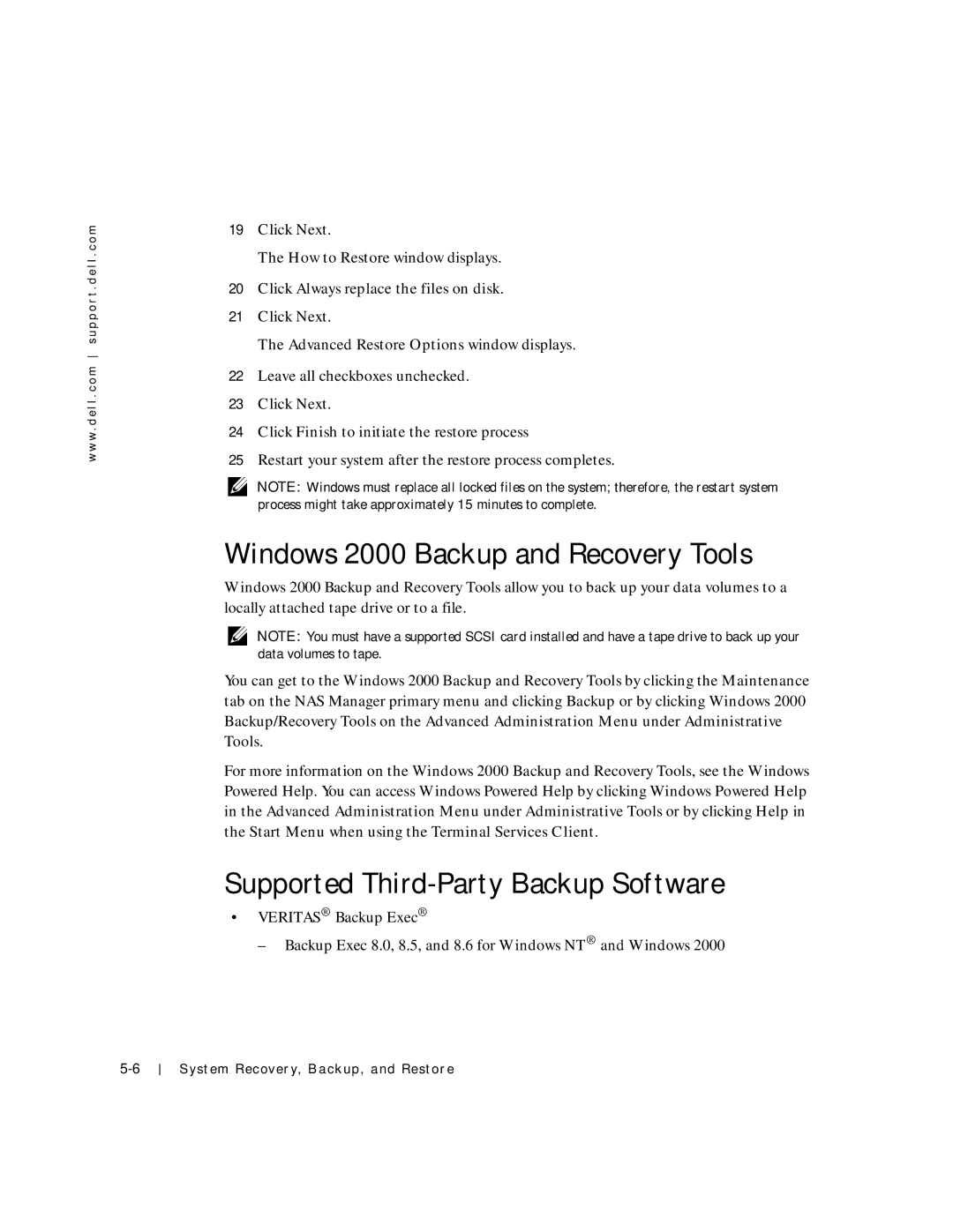 Dell 750N. 755N manual Windows 2000 Backup and Recovery Tools, Supported Third-Party Backup Software 