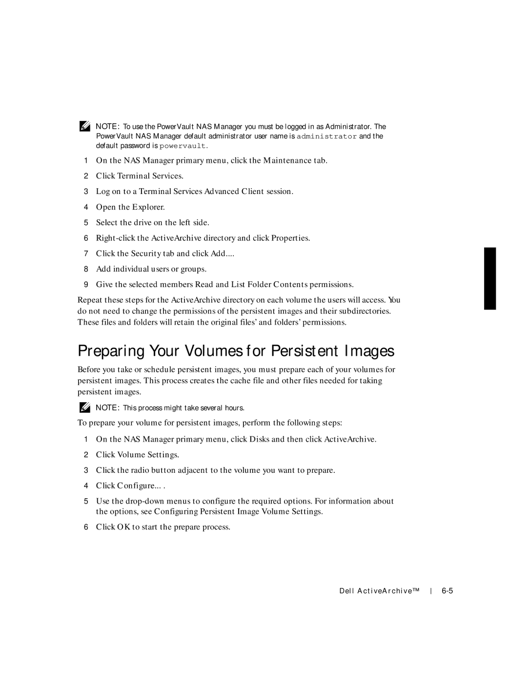 Dell 750N. 755N manual Preparing Your Volumes for Persistent Images, Click Volume Settings 