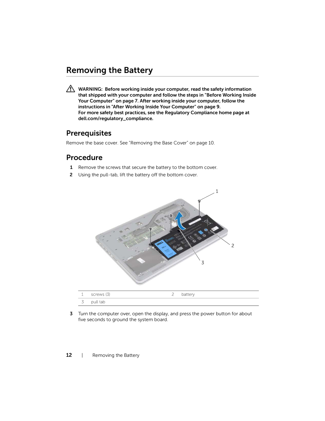 Dell 7537, P36F owner manual Removing the Battery 