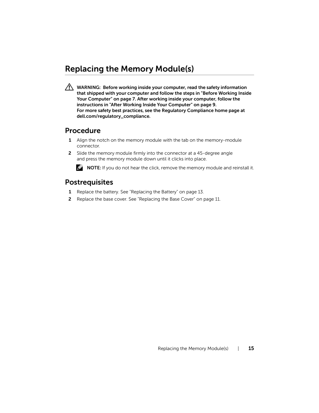 Dell P36F, 7537 owner manual Replacing the Memory Modules 