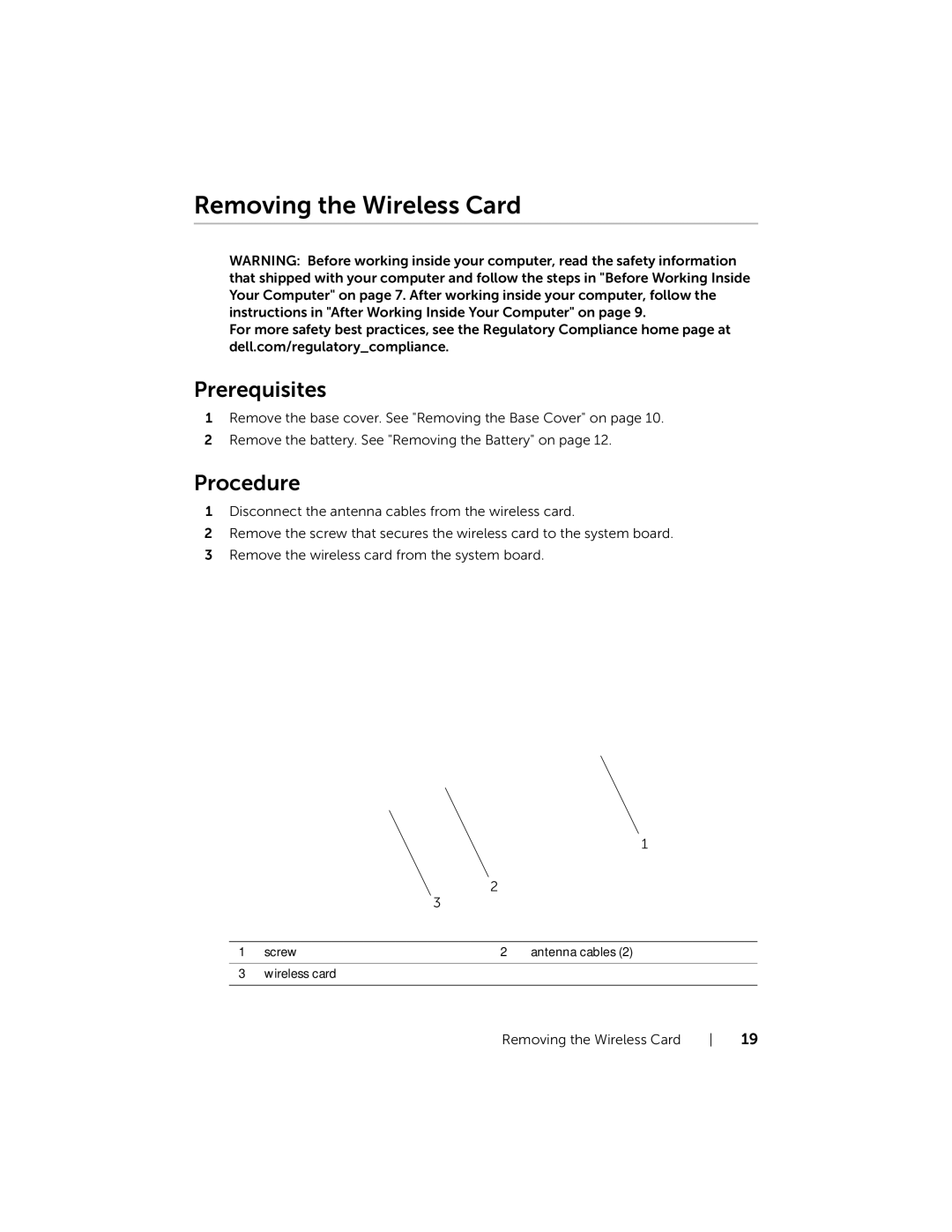 Dell P36F, 7537 owner manual Removing the Wireless Card 