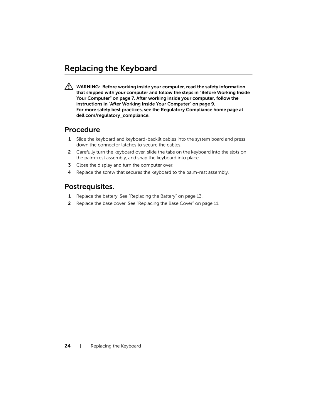 Dell 7537, P36F owner manual Replacing the Keyboard 