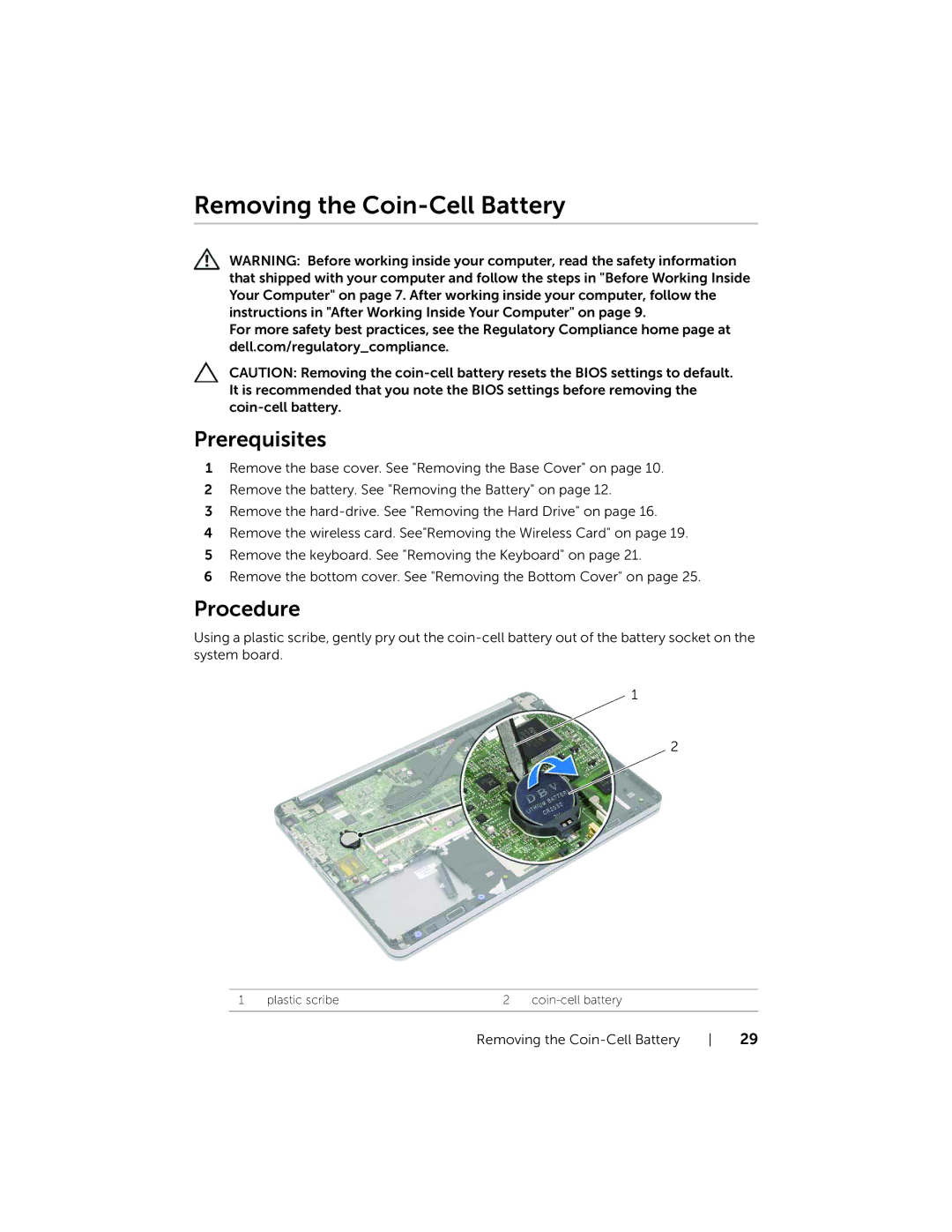 Dell P36F, 7537 owner manual Removing the Coin-Cell Battery 