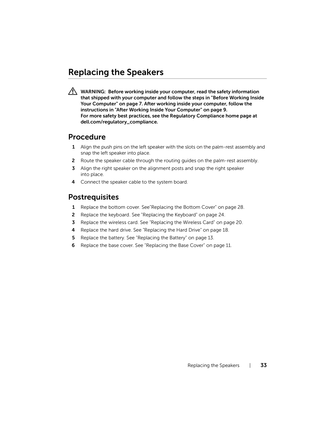 Dell P36F, 7537 owner manual Replacing the Speakers 