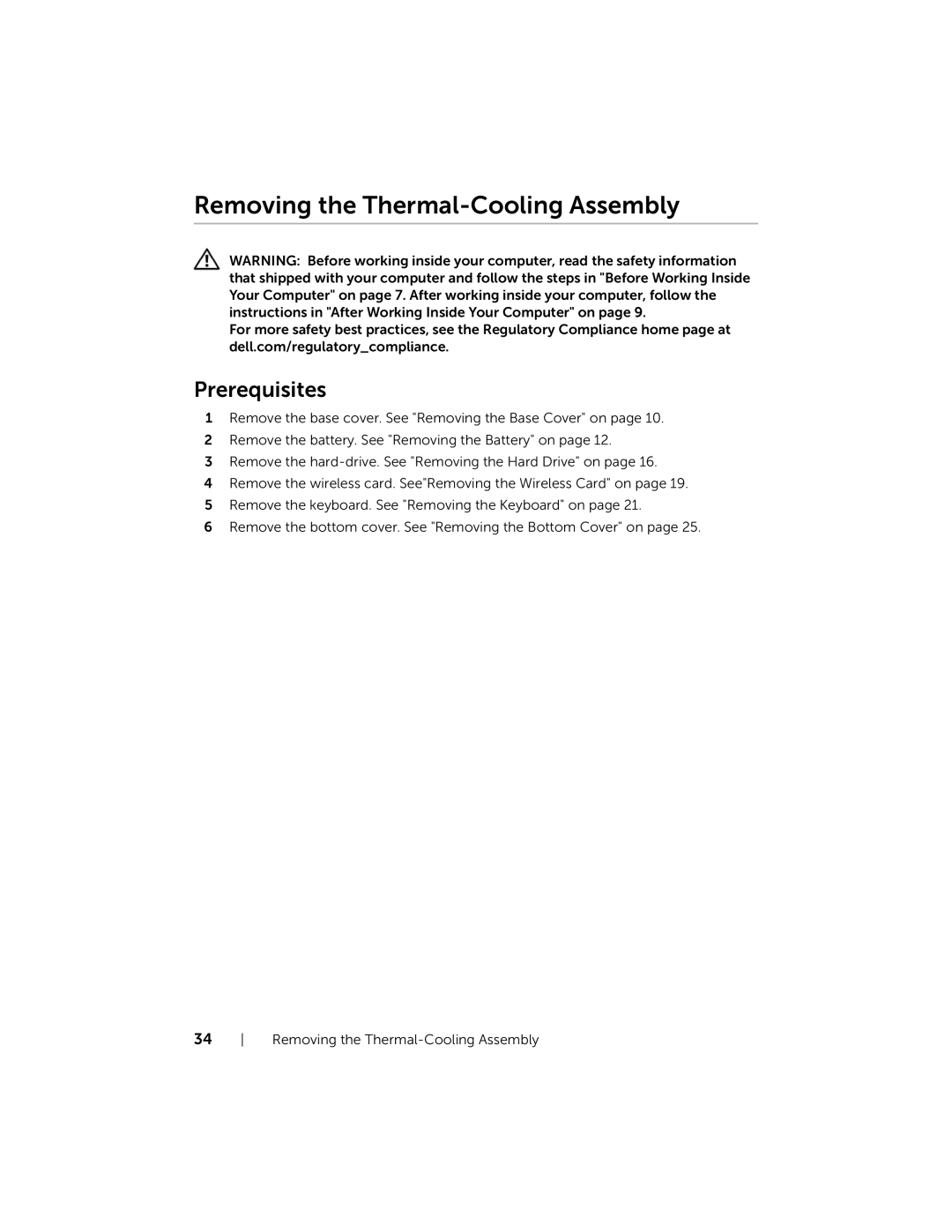 Dell 7537, P36F owner manual Removing the Thermal-Cooling Assembly 