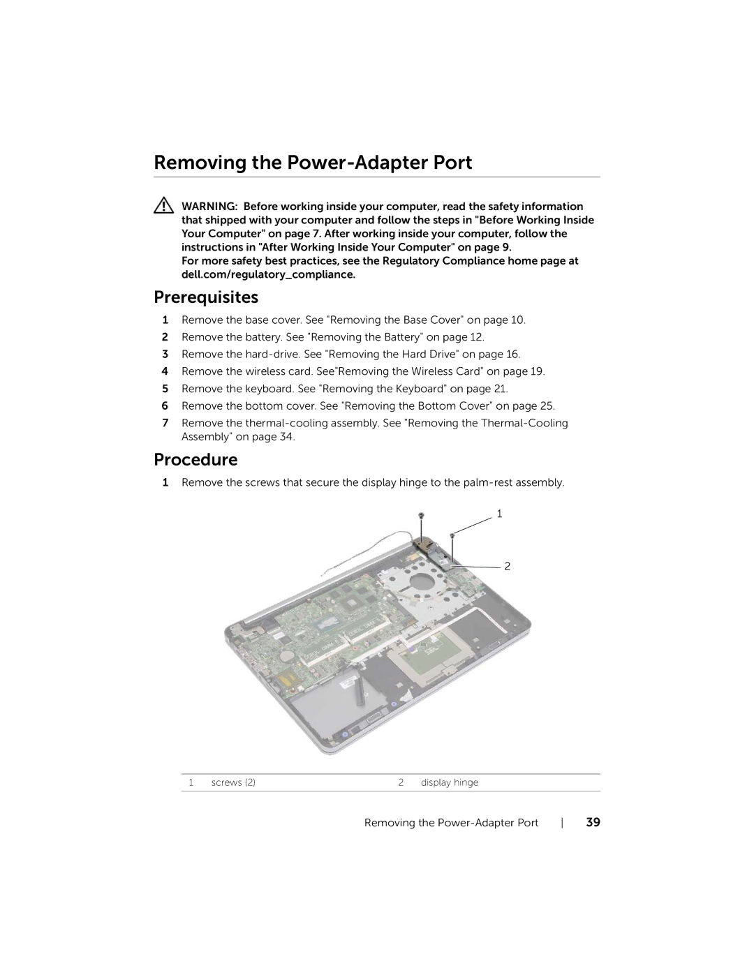 Dell P36F, 7537 owner manual Removing the Power-Adapter Port 