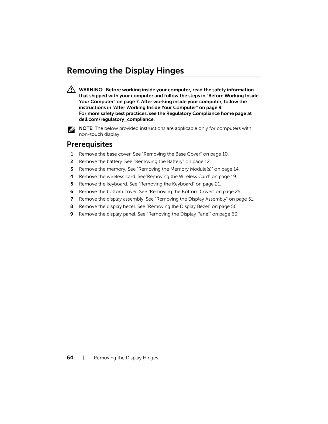 Dell 7537, P36F owner manual Removing the Display Hinges 