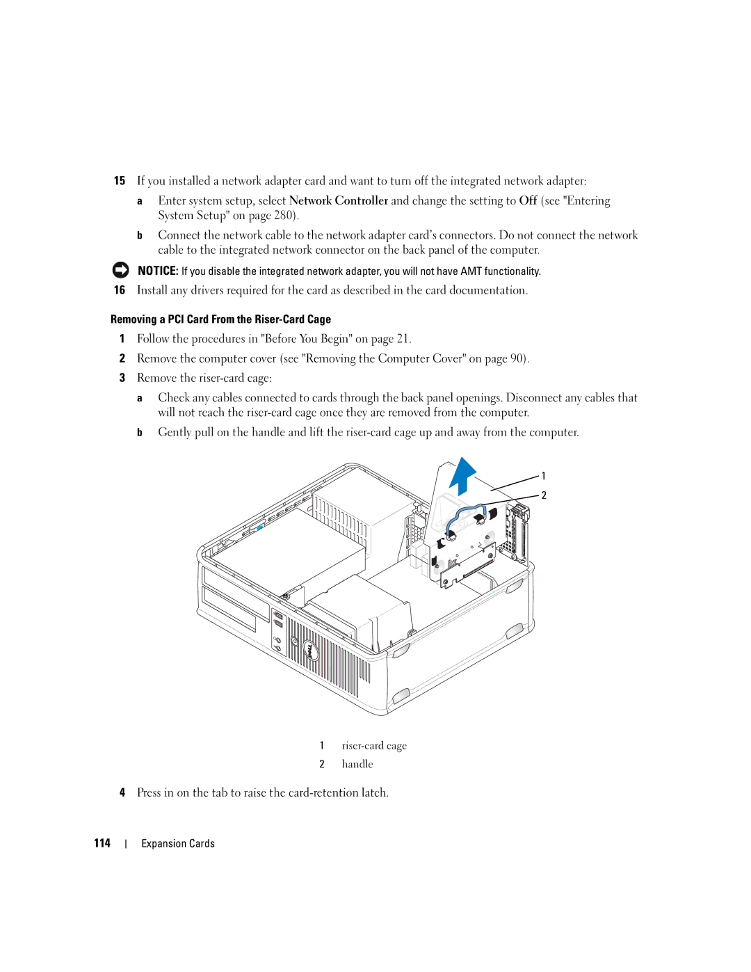 Dell 755 manual Press in on the tab to raise the card-retention latch 114 