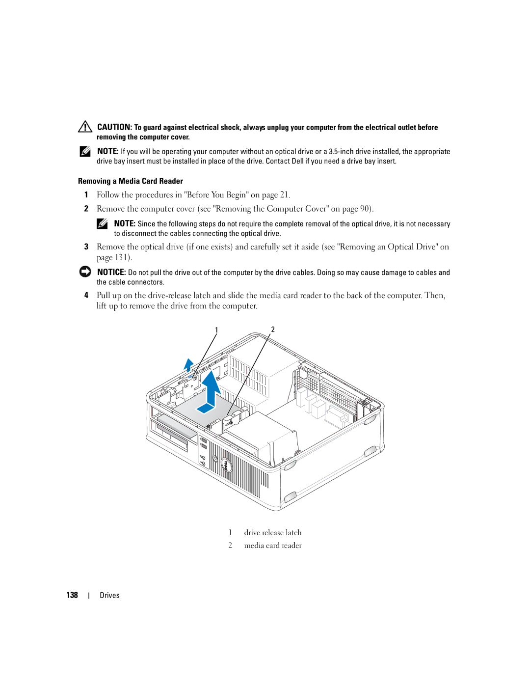 Dell 755 manual Drive release latch Media card reader 