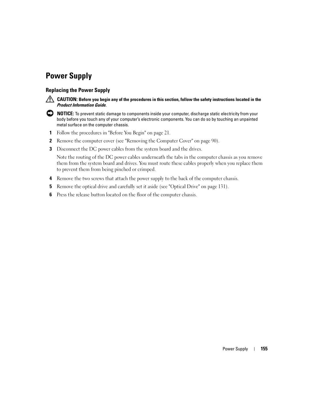 Dell 755 manual Power Supply, 155 