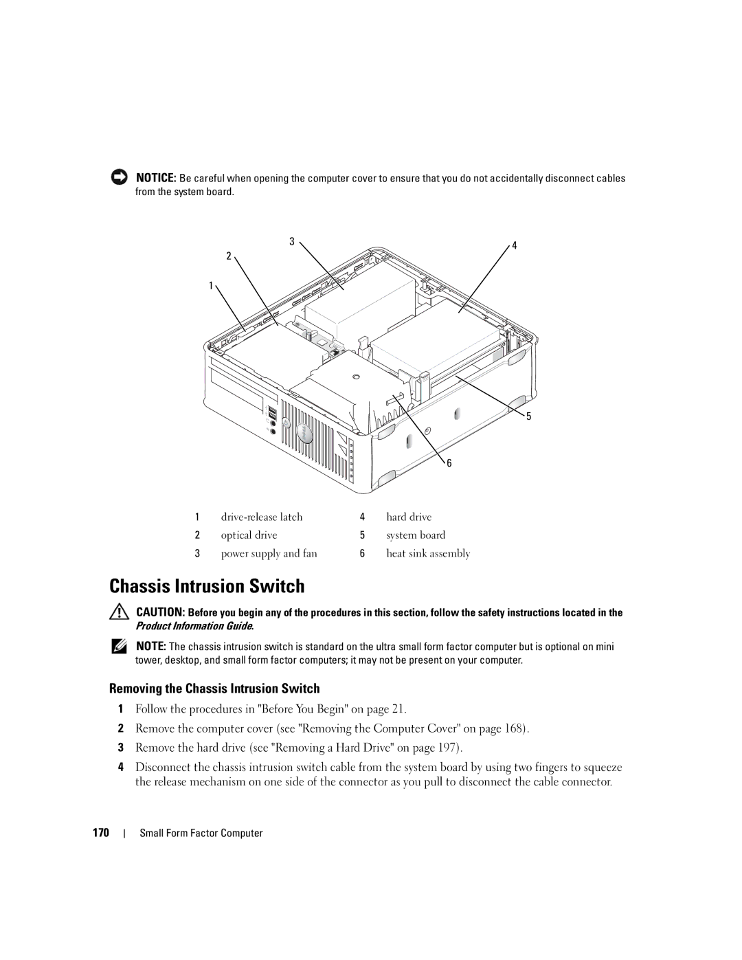 Dell 755 manual Chassis Intrusion Switch, 170 