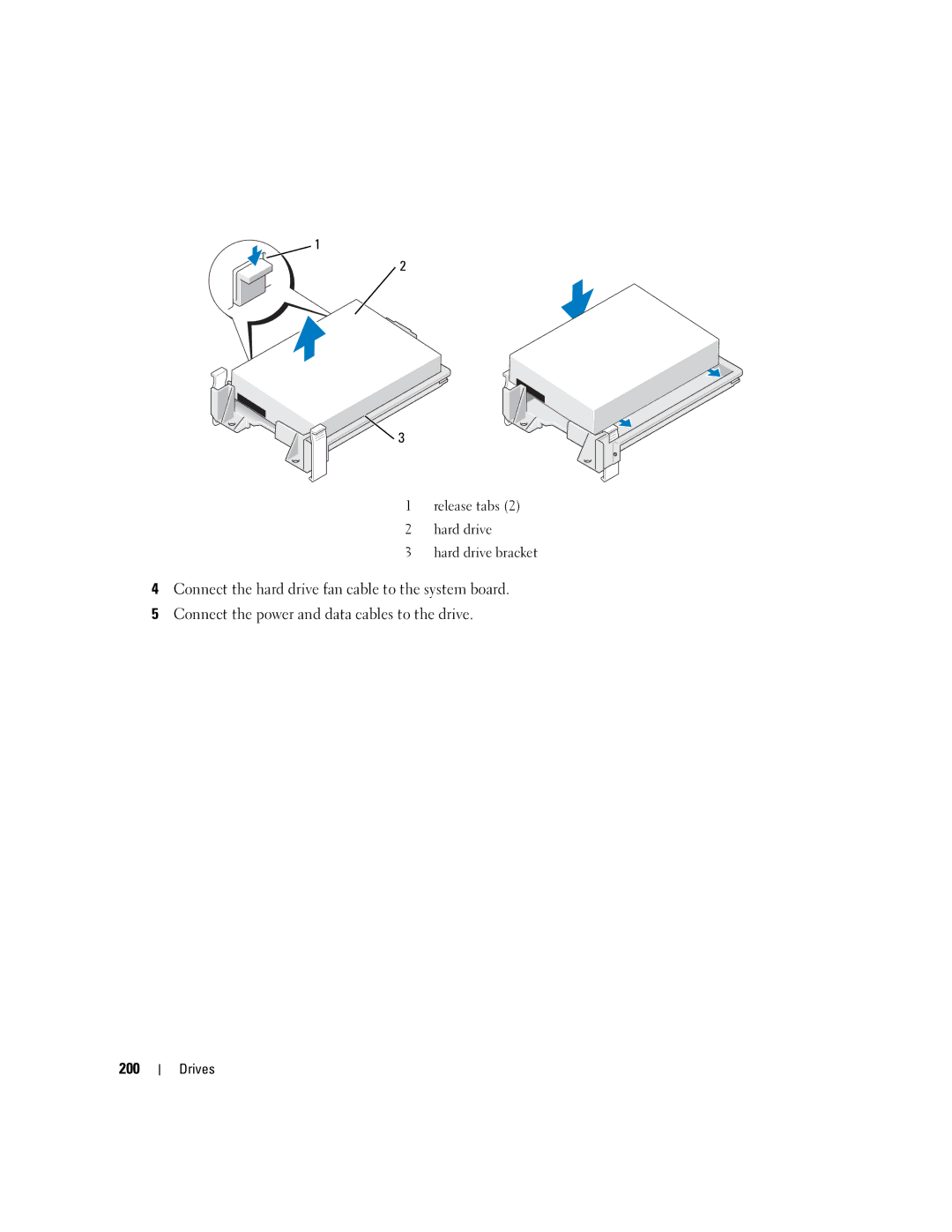 Dell 755 manual Release tabs Hard drive Hard drive bracket 