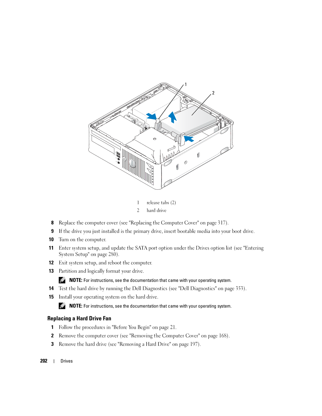 Dell 755 manual Replacing a Hard Drive Fan 