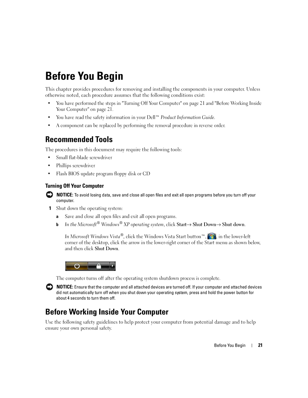 Dell 755 manual Before You Begin, Recommended Tools, Before Working Inside Your Computer, Turning Off Your Computer 