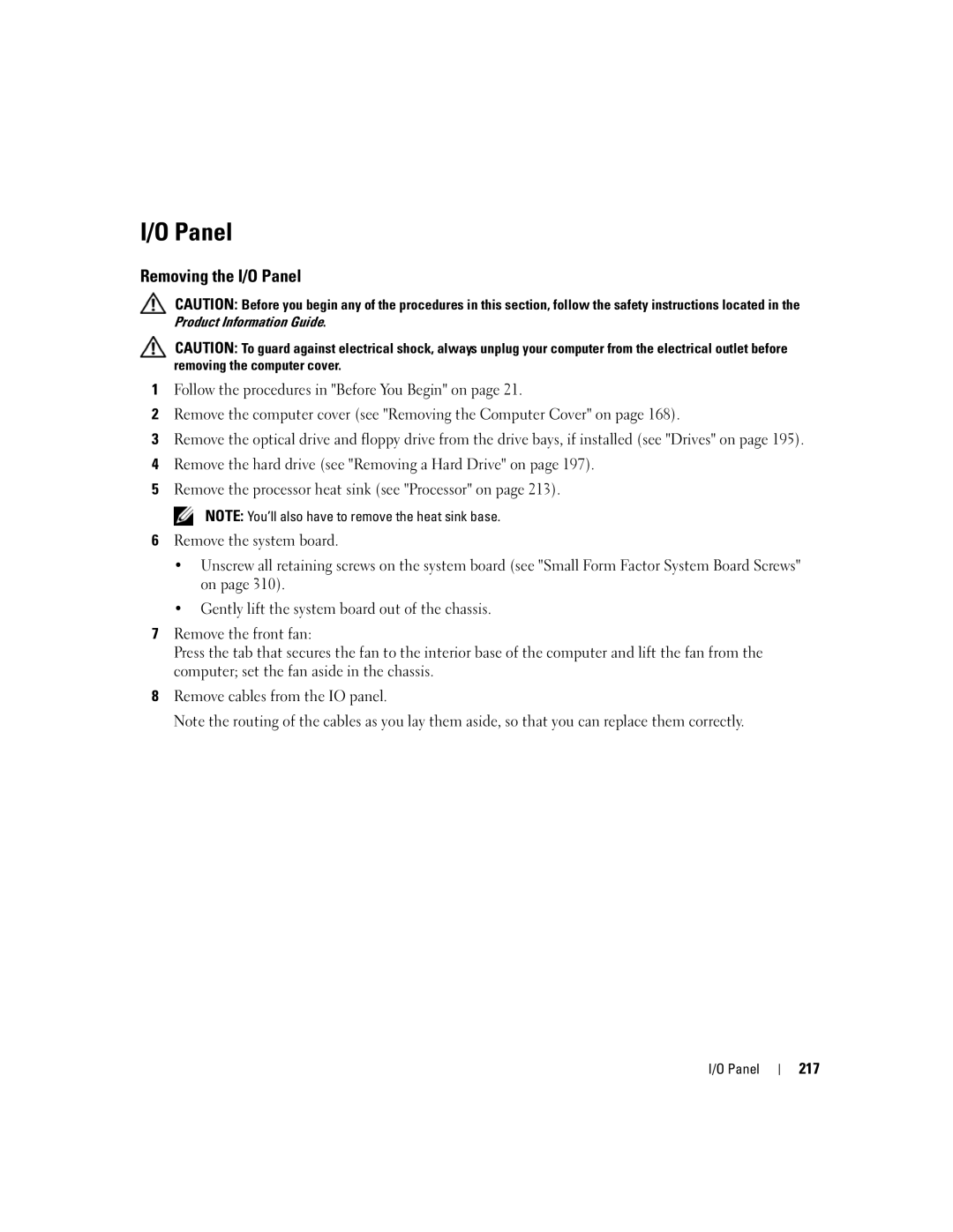 Dell 755 manual Panel, 217 