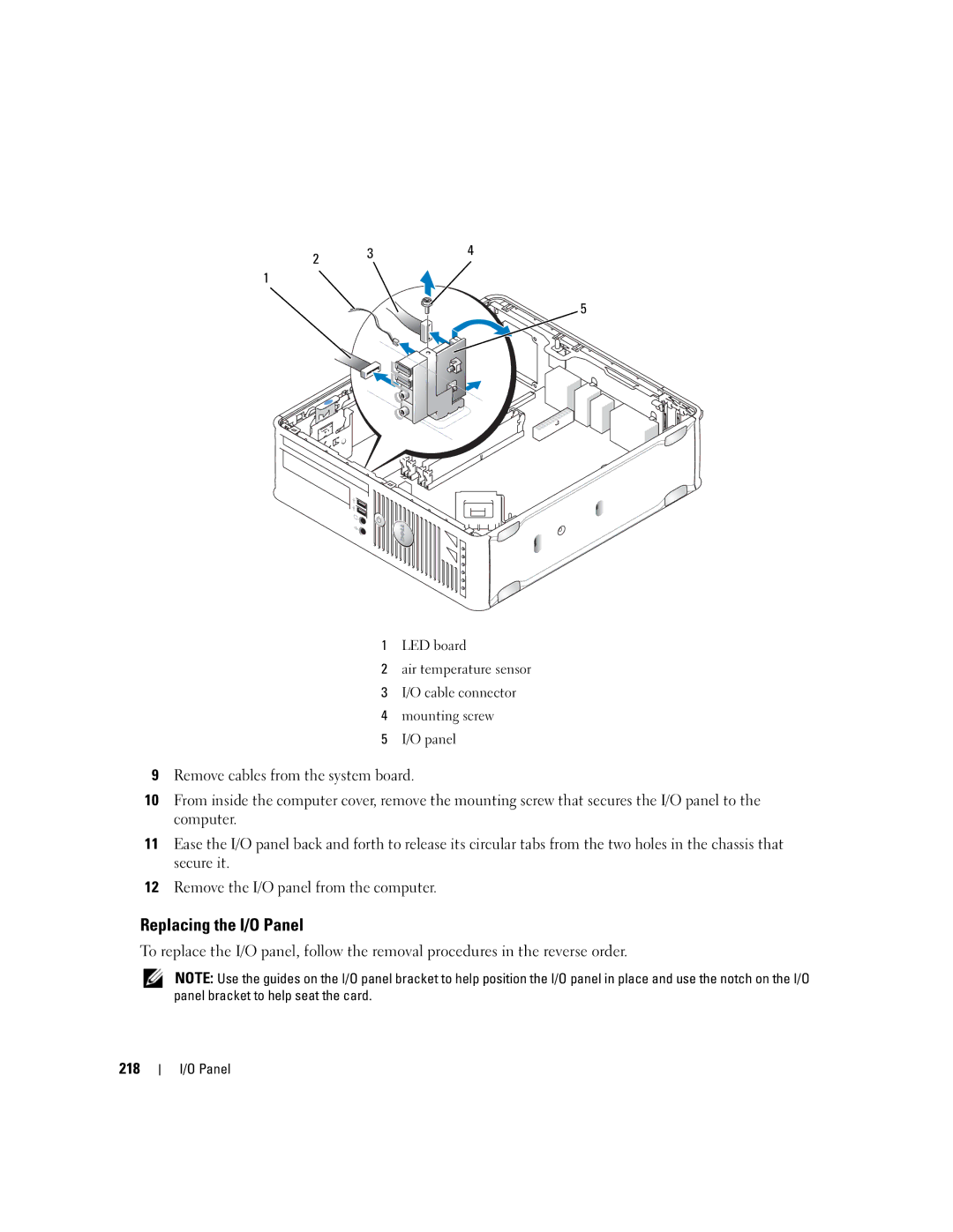 Dell 755 manual Replacing the I/O Panel 