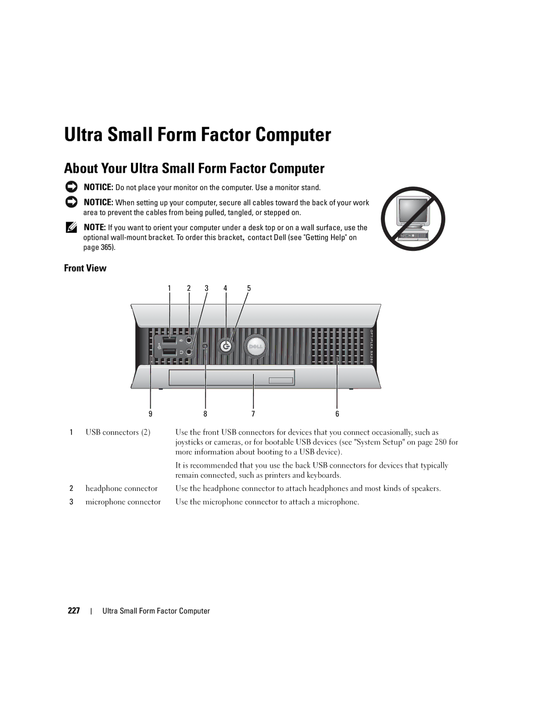 Dell 755 manual About Your Ultra Small Form Factor Computer, 227, 3 4 