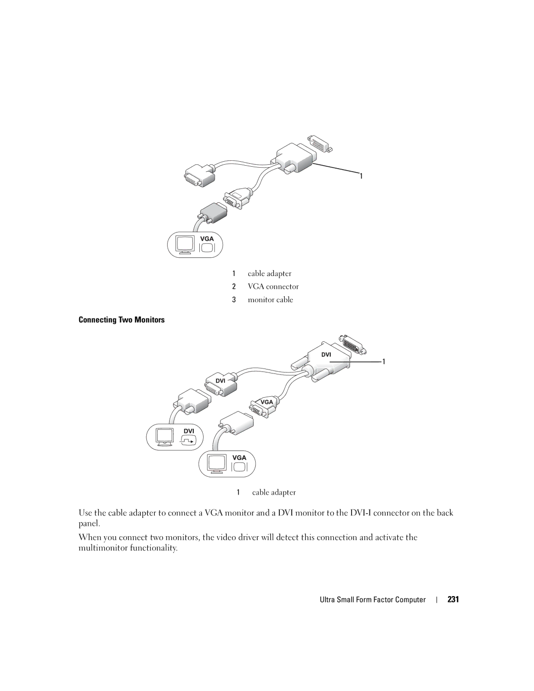 Dell 755 manual Connecting Two Monitors, 231 