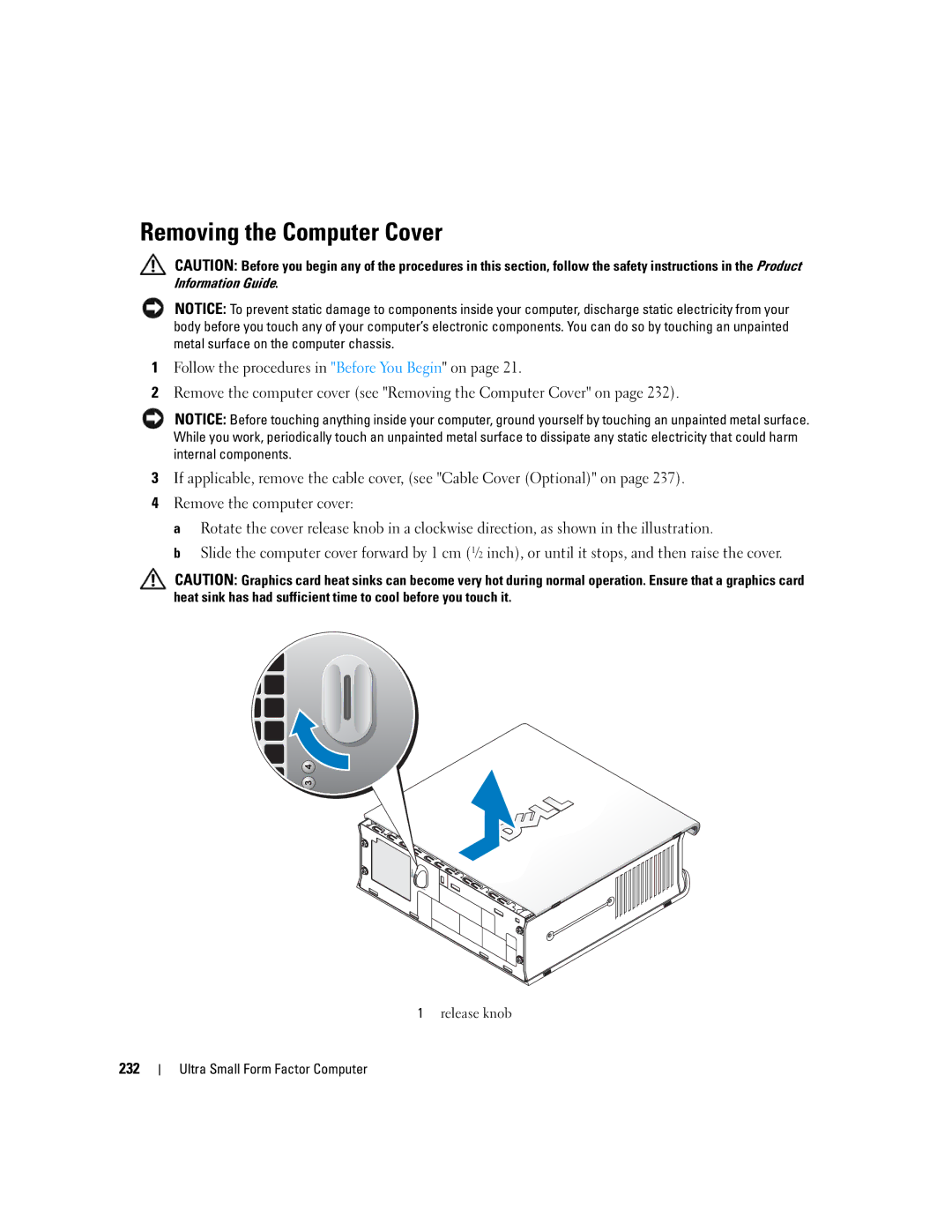 Dell 755 manual Removing the Computer Cover, 232 