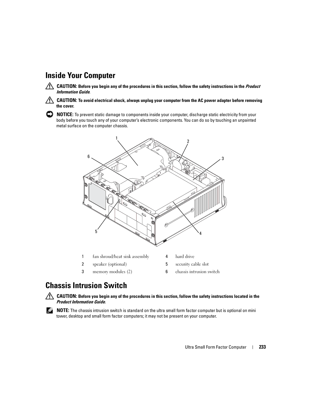 Dell 755 manual Inside Your Computer, 233 