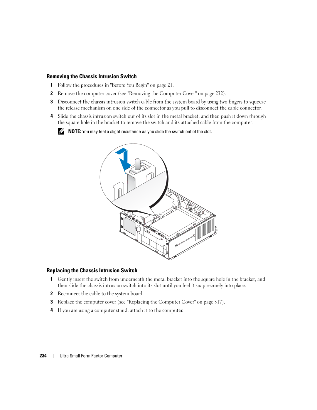 Dell 755 manual Removing the Chassis Intrusion Switch 