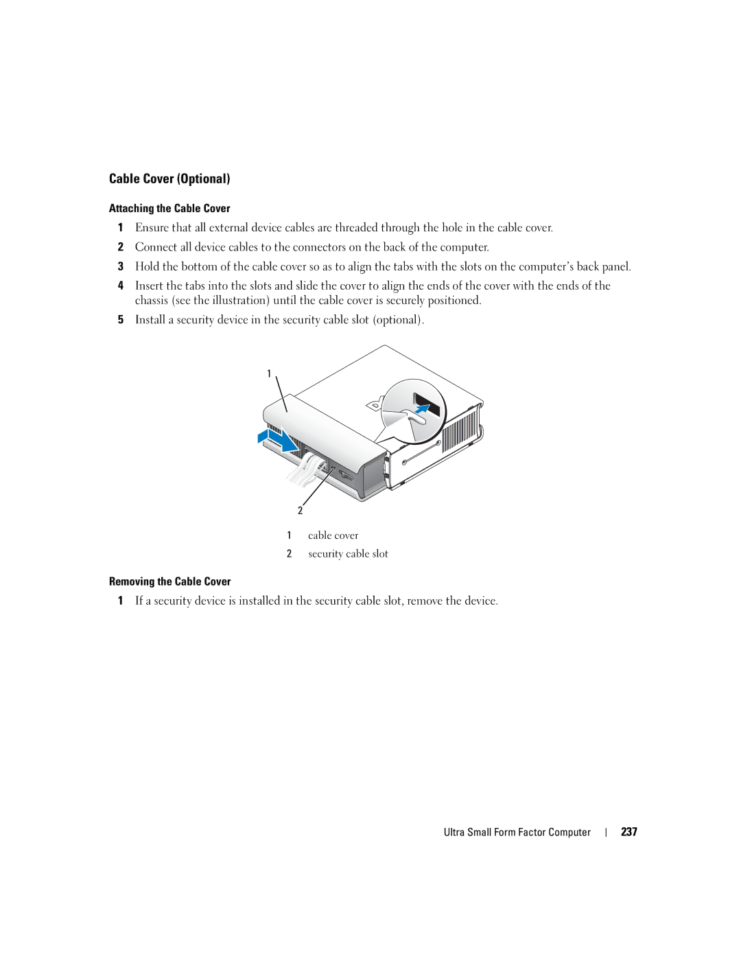 Dell 755 manual Cable Cover Optional, 237 