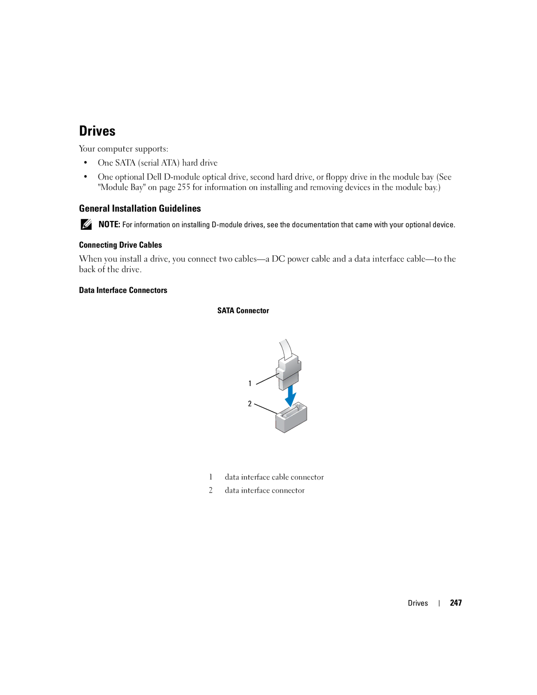 Dell 755 manual Your computer supports One Sata serial ATA hard drive, 247 