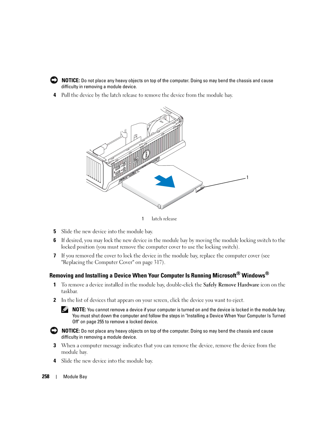 Dell 755 manual Latch release 