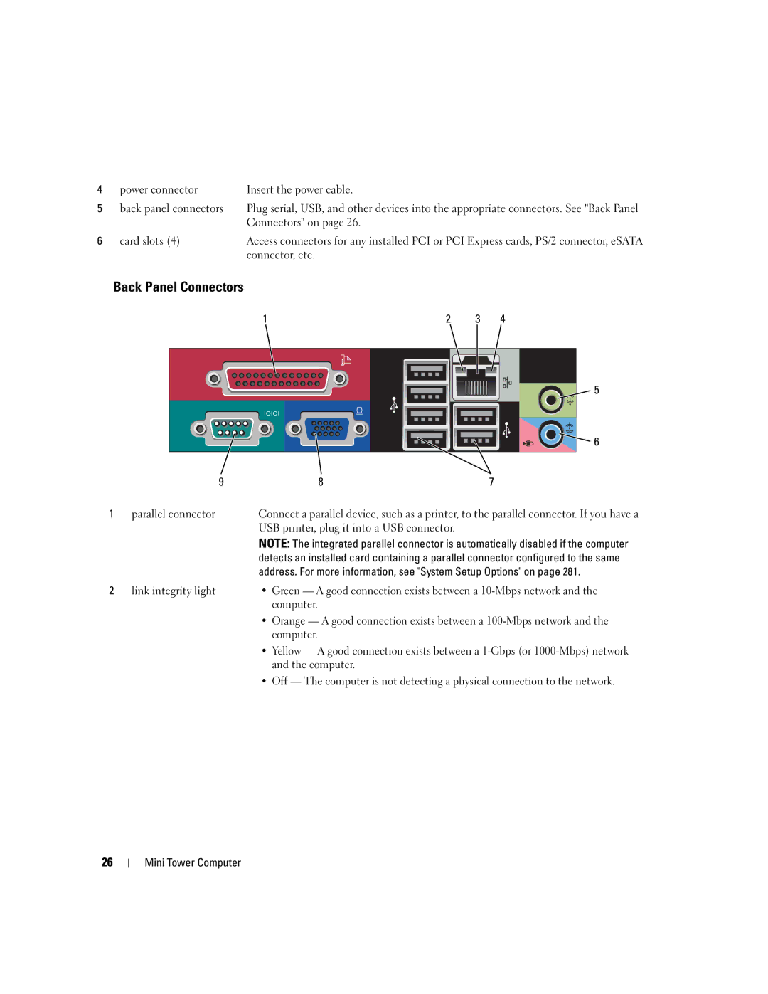 Dell 755 manual Back Panel Connectors, Address. For more information, see System Setup Options on 